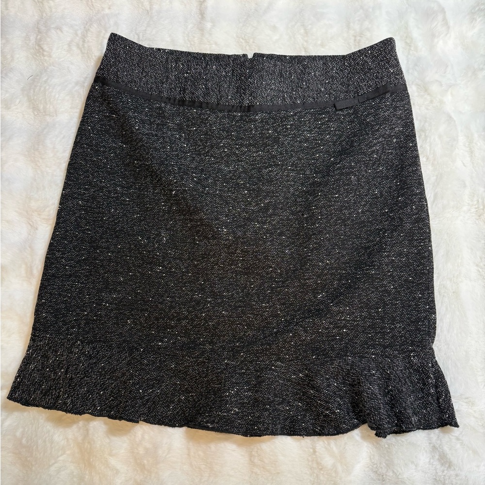 Pencil Skirt Black Knee Length Office Fitted Straight Women Size 13 Ruffled Hem